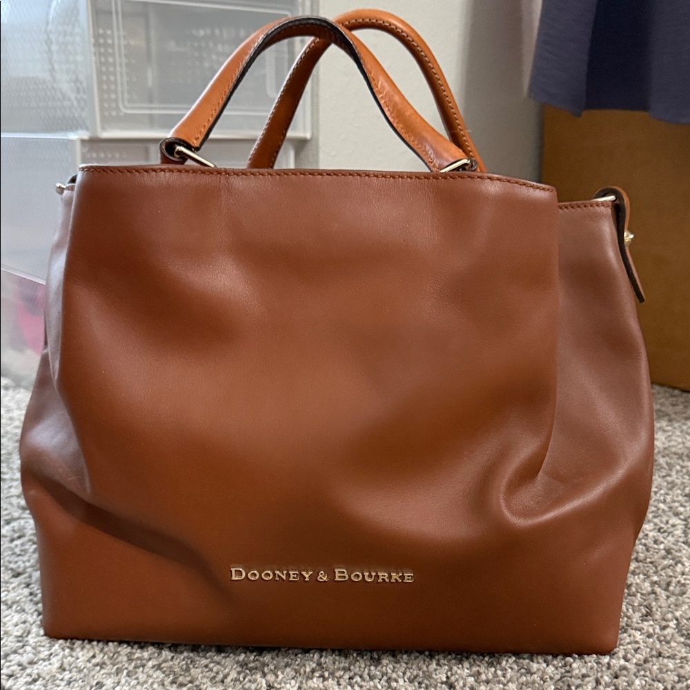 Dooney & Bourke Brown Leather Satchel with Top Handles